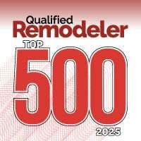 “Qualified Remodeler 500” logo featuring large bold red numerals, “TOP” above, and “2025” below on a light patterned background.