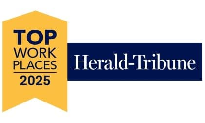 A badge for a 2025 Herald-Tribune 2025 Top Work Place.