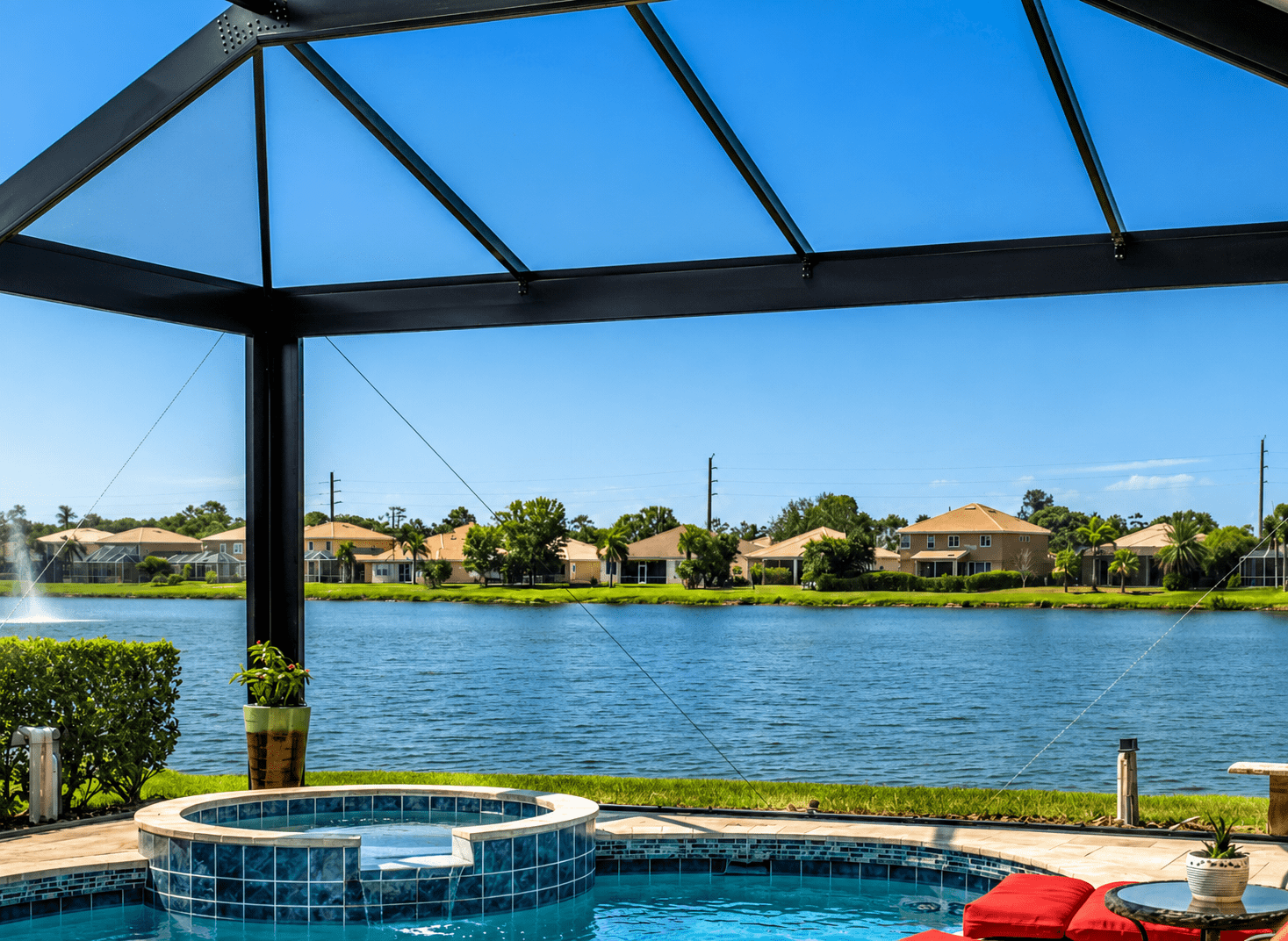 looking out from the pool enclosure